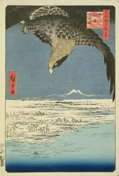 Aigle au-dessus de la plaine de 100 000 acres à Susaki, Fukagawa («Jūman-tsubo»), de la série «100 vues célèbres d
